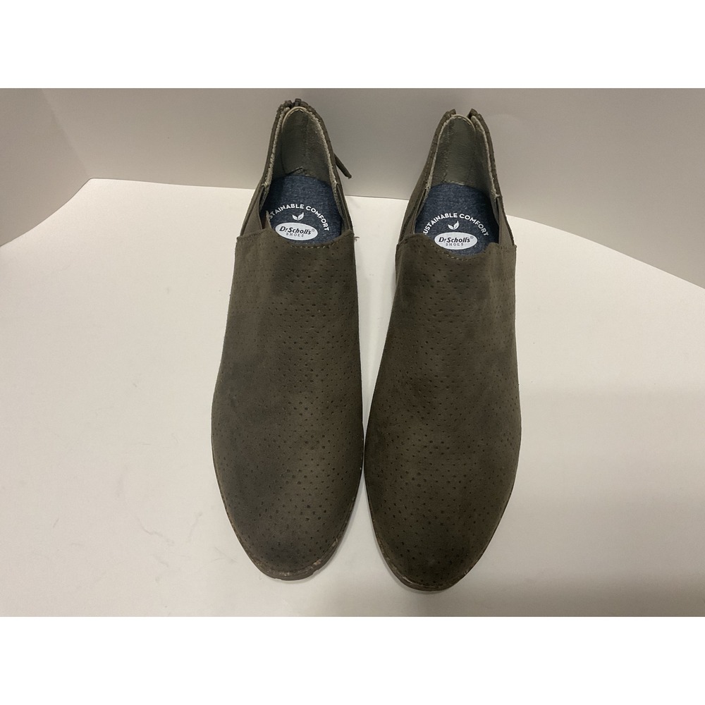 Dr. Scholls Womens Olive Green Perforated Back Zip Ankle Booties Size 8.5M